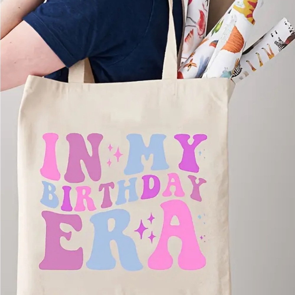 In my Birthday Era canvas tote bag 14” NWT cotton blend graphic Swiftie inspired